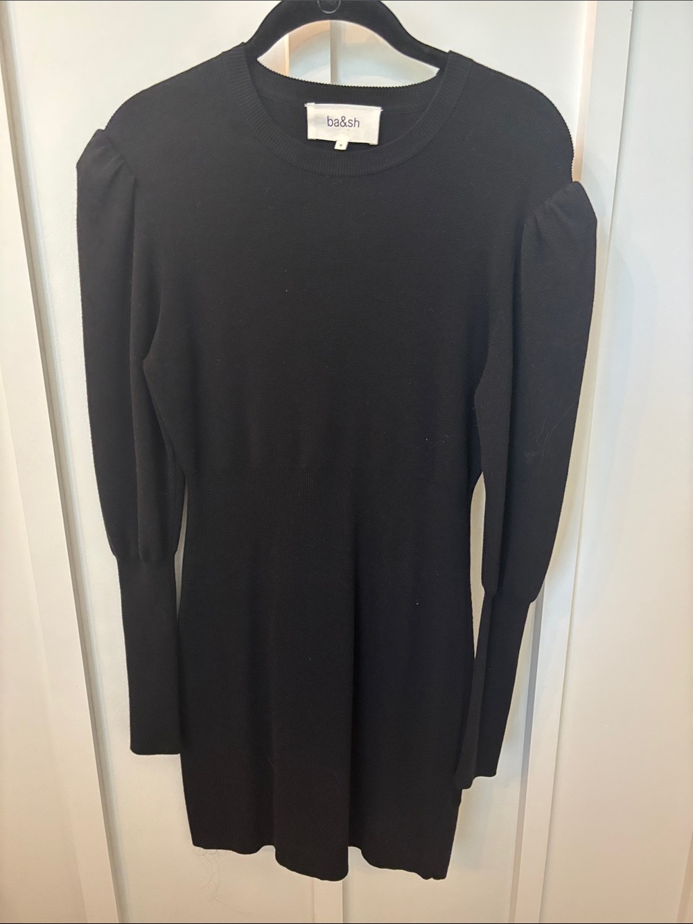 ba&sh Black Puff Sleeve Ribbed Knit Sweater Dress - Size 0